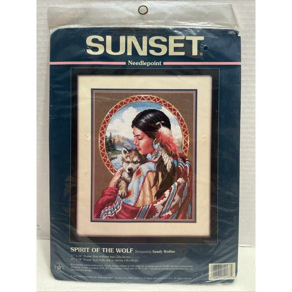 1997 SUNSET Spirit of The Wolf Needlepoint Kit 12133 Sandy Bodine Native Americ